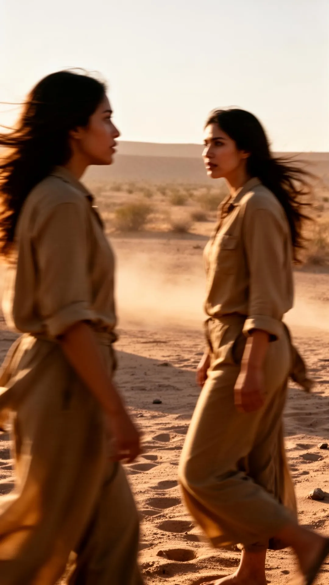 Women walking slowly through the Baja landscape